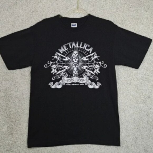 2008-2009 Metallica Mens World Tour T-Shirt Anvil Tag Size M‎ Black Metal Rock - Picture 1 of 6